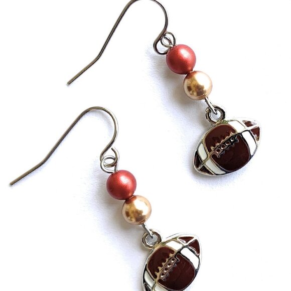 Football Earrings Red Gold Team Colors Womens Sports Jewelry Gifts Handmade USA - Picture 4 of 6